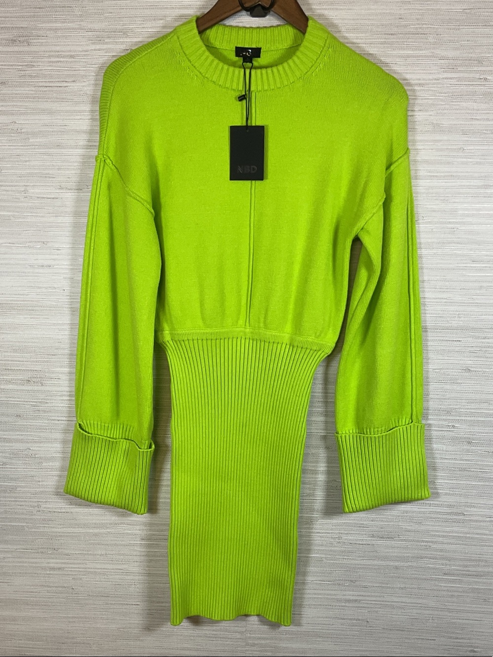 NBD Imani Fold Over Cuff Mini Dress Electric Green NWT Small Neon